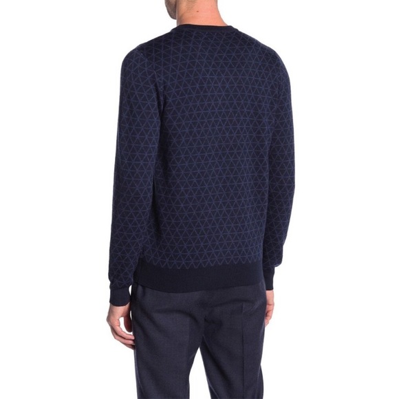 Toscano Men’s Wool Crew Neck Navy Printed Sweater - Picture 2 of 6